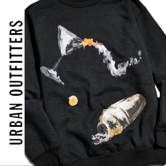 NEW Urban Outfitters UO Spilled Martini Glass Crew Neck Sweatshirt M - Picture 2 of 4